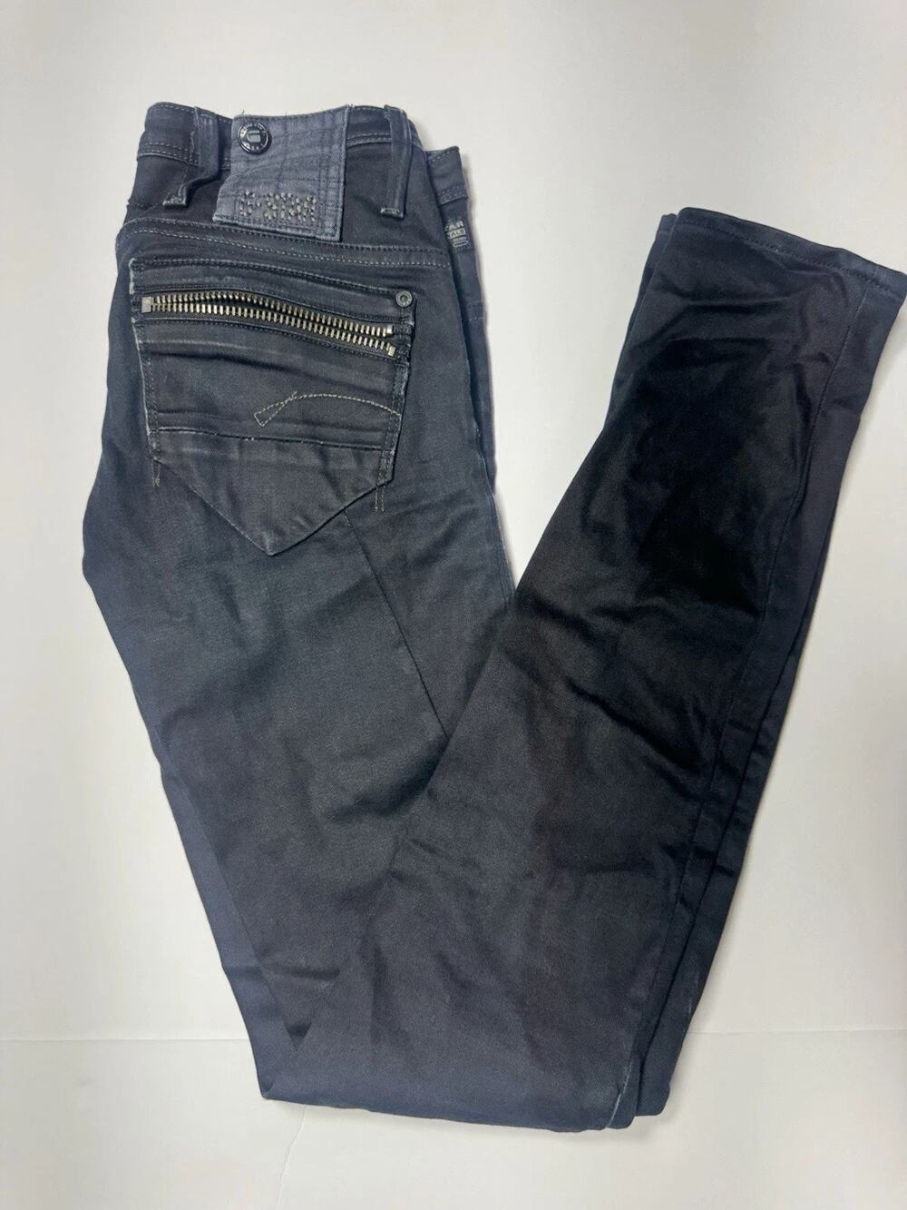 G-Star Raw Men’s Black Dark Wash Slim Skinny Low Rise 5-Pocket Zipper Jeans